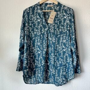 NWT Teal Floral Blouse - Women's Large - Flowy Tunic